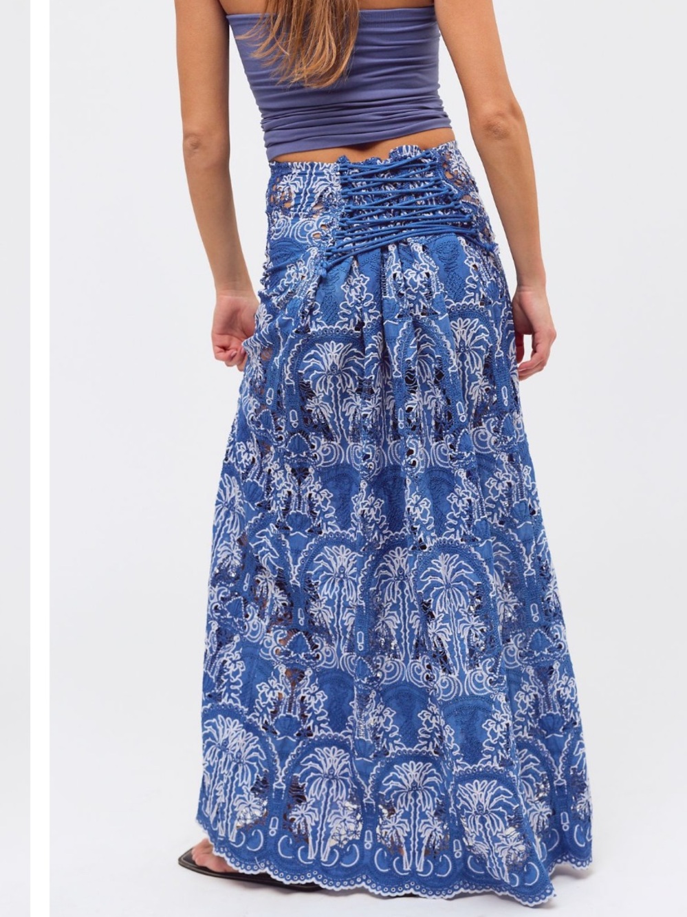 Free People The Farra Fina Dyed Lace Corset Laced Up Back Skirt XS/S